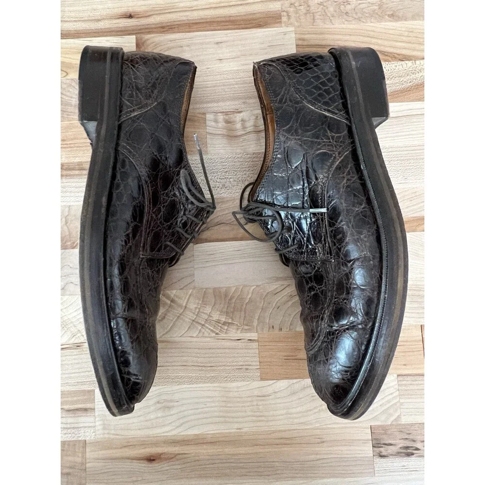 Zelli Men's Lace Up Split Toe Dress Shoes Brown Crocodile Size 9.5M EUC